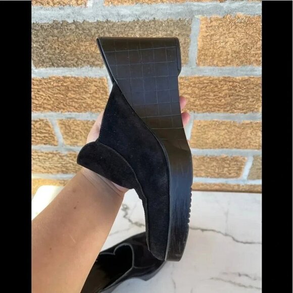 Robert Clergerie Paris Black Leather 3 1/2 Inch Wedge Platform Mules Size 7.5 - Picture 10 of 10